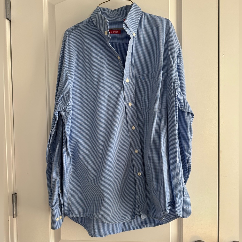 Izod Men's Blue Plaid Casual Hutton Down Shirt